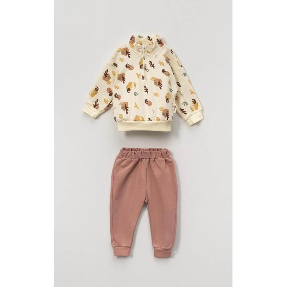 Vovido Soyut Desen Baskılı Fermuarlı 2li Takım