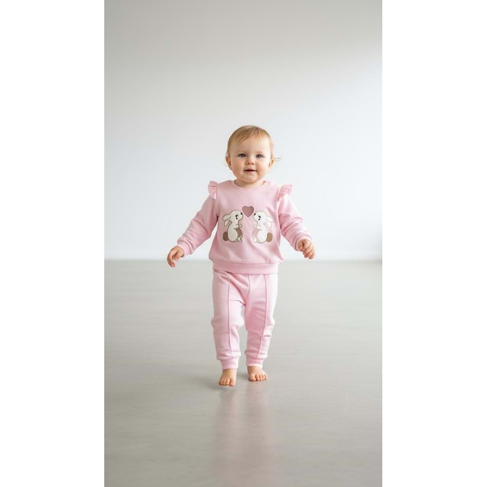 Piccola Mia Tavşan Nakışlı 2li Takım 12 Ay PEMBE