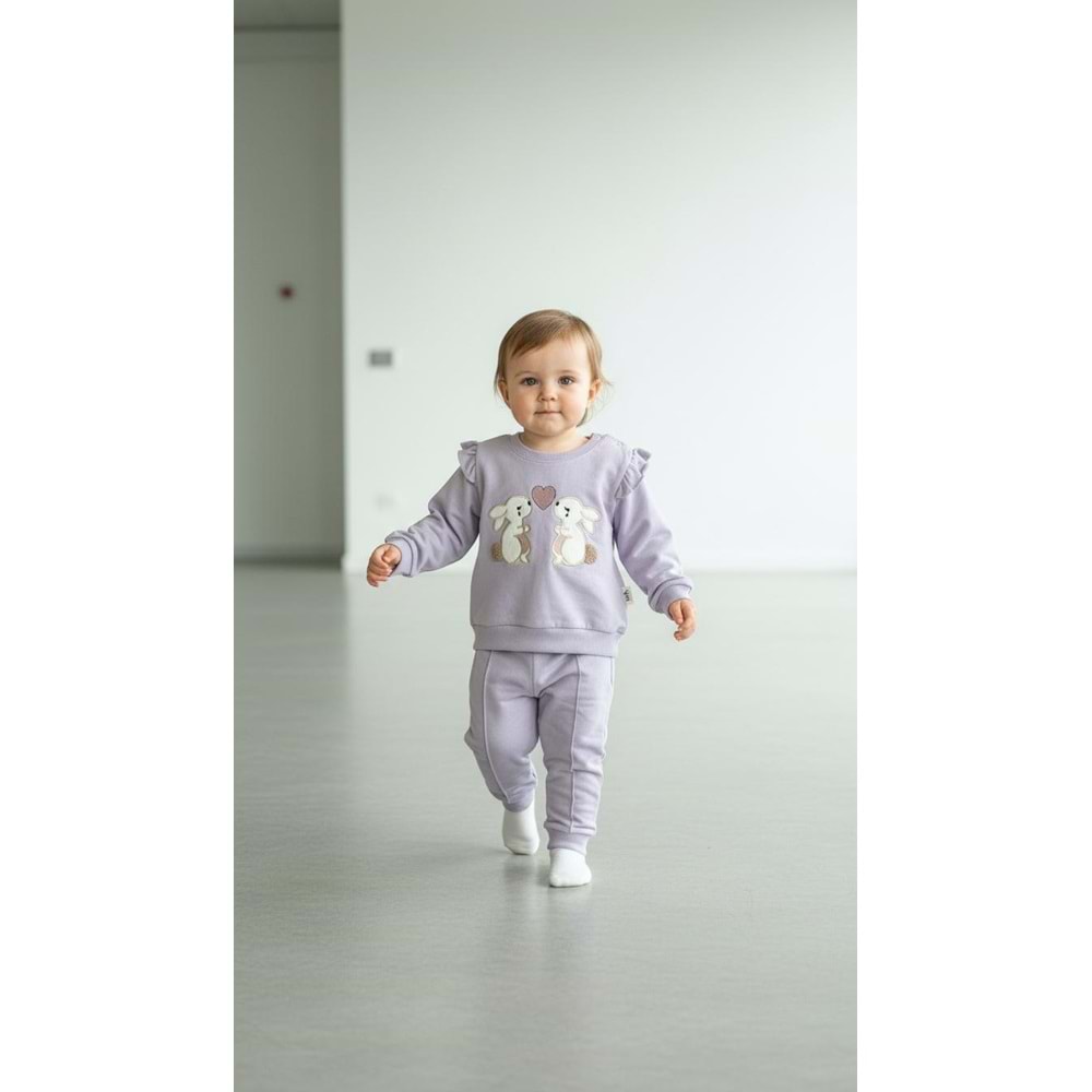 Piccola Mia Tavşan Nakışlı 2li Takım 9 Ay LİLA