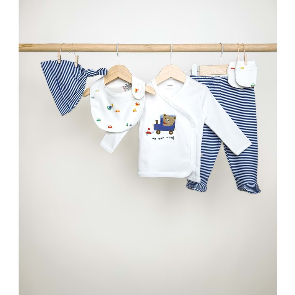 Minipolo Beylice 5li Yenidoğan Erkek Hastane Çıkış Seti MAVİ