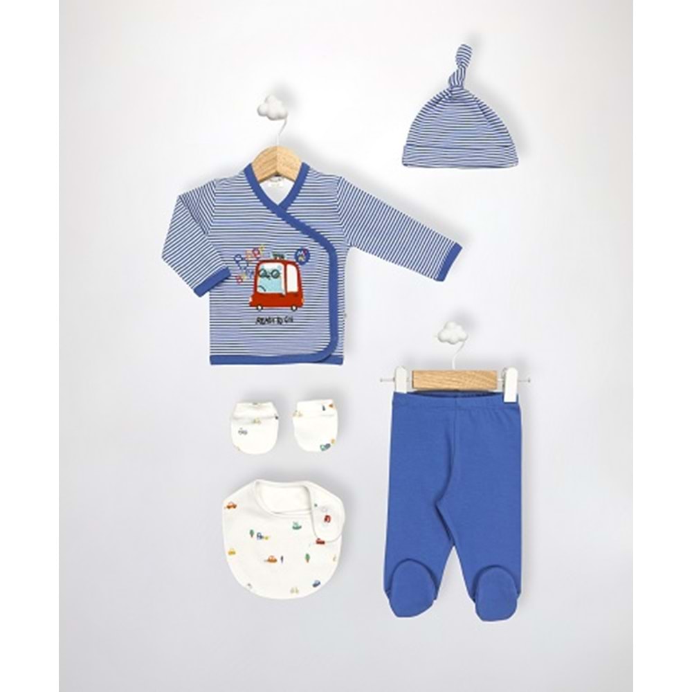 Minipolo Bağlar 5li Yenidoğan Hastane Çıkış Seti MAVİ