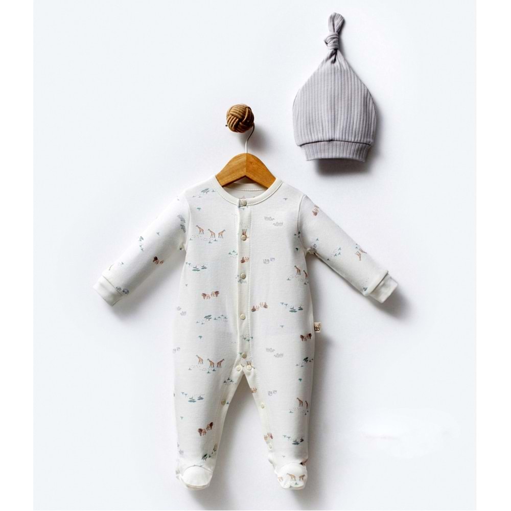By Bubbles 2403 Jungle Önden Çıtçıtlı Patikli Tulum 6-9 Ay GRİ