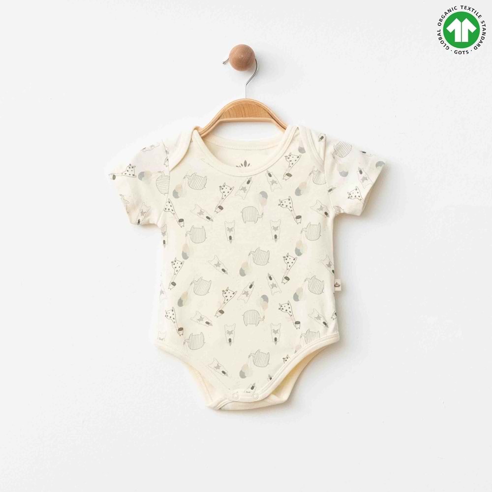 Eslenza Baby Esl-0033 Kısa Kol Çıtçıtlı Badi 3 Ay Bej