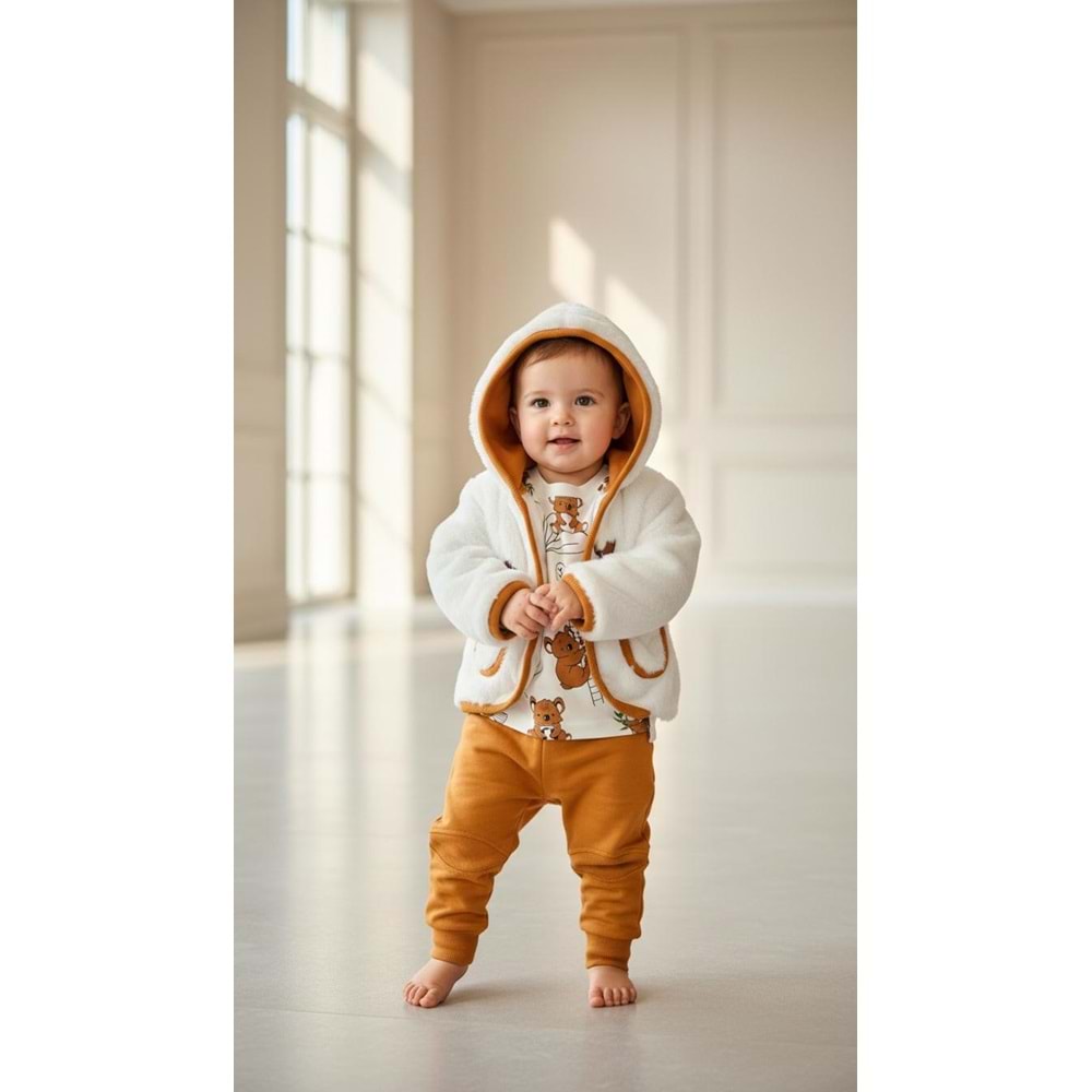 Zeo Kids 2233 Kürklü 3lü Takım 6 Ay TURUNCU