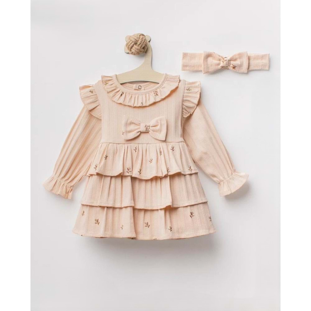 Colbi Baby 5105 Katlı Yaprak Desenli Uzun Kol Elbise 9-12 Ay