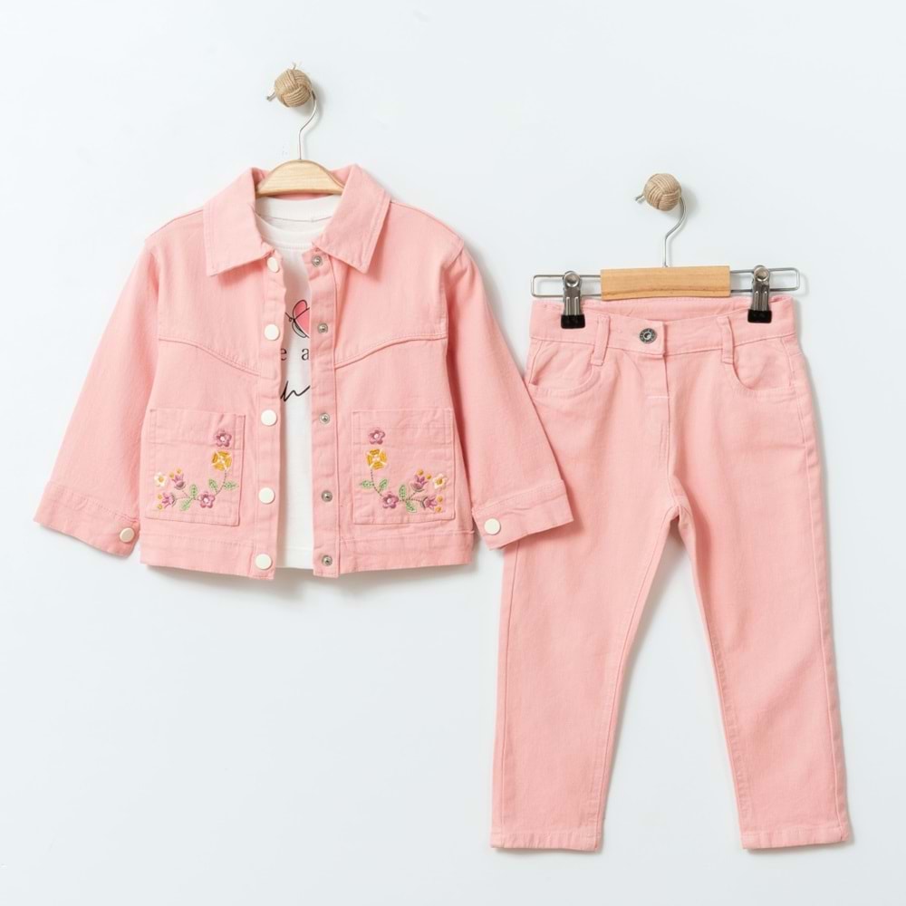 Ecoo 3671 Cep Nakışlı 3lü Takım 4 Yaş PEMBE