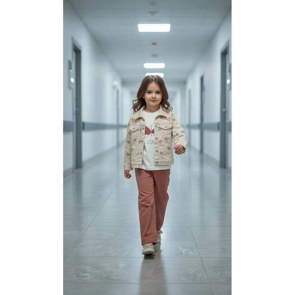 Ecoo 3685 Papatya Nakışlı 3lü Takım 5 Yaş BEJ