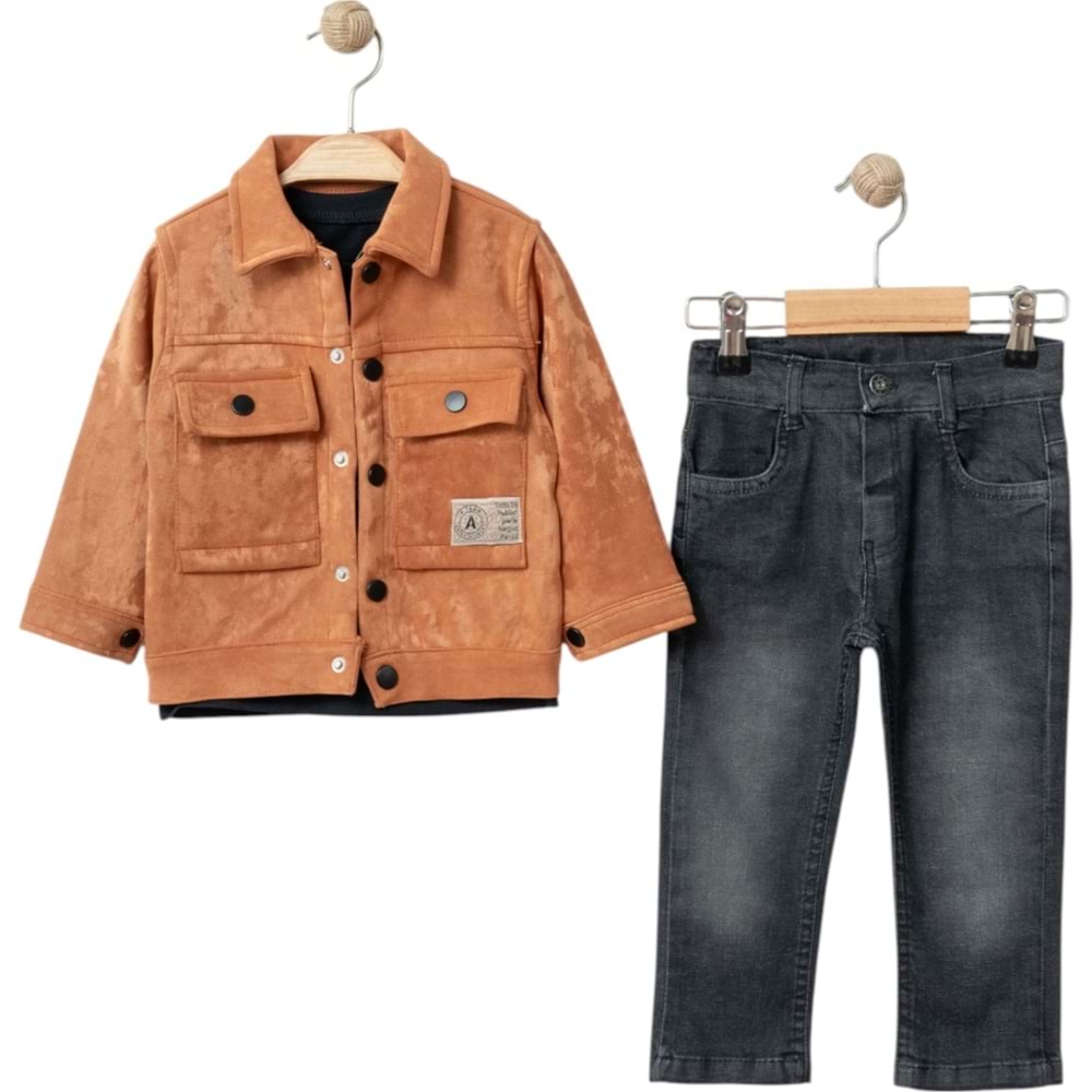 Ecoo 3648 Süet Ceketli 3lü Takım