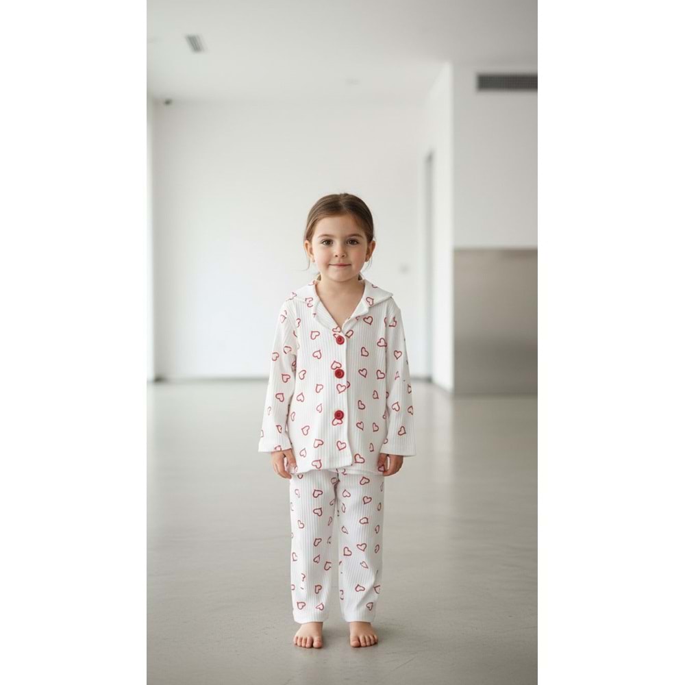 Limmo Kids Düğmeli Pijama Takımı Kalpli 4 Yaş Kırmızı