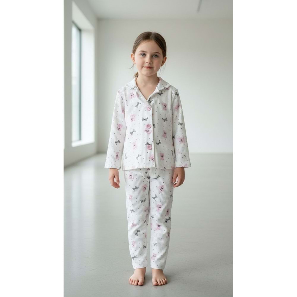 Limmo Kids Düğmeli Pijama Takımı Ayıcık 3 Yaş Pembe