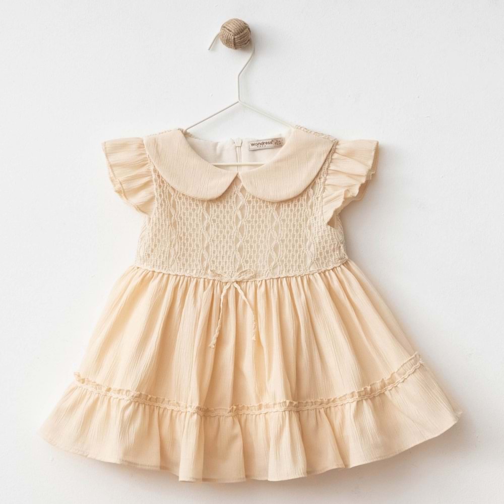 Wondress Baby 1221 Dantel Garnili Kat Kat Elbise 9 Ay Bej