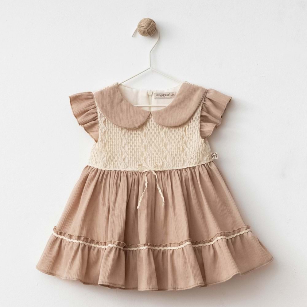Wondress Baby 1221 Dantel Garnili Kat Kat Elbise 18 Ay Koyu Bej