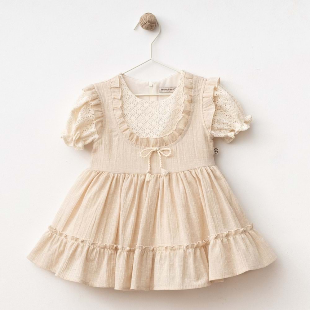 Wondress Baby 1204 Fiyonklu Keten Elbise 9 Ay Krem