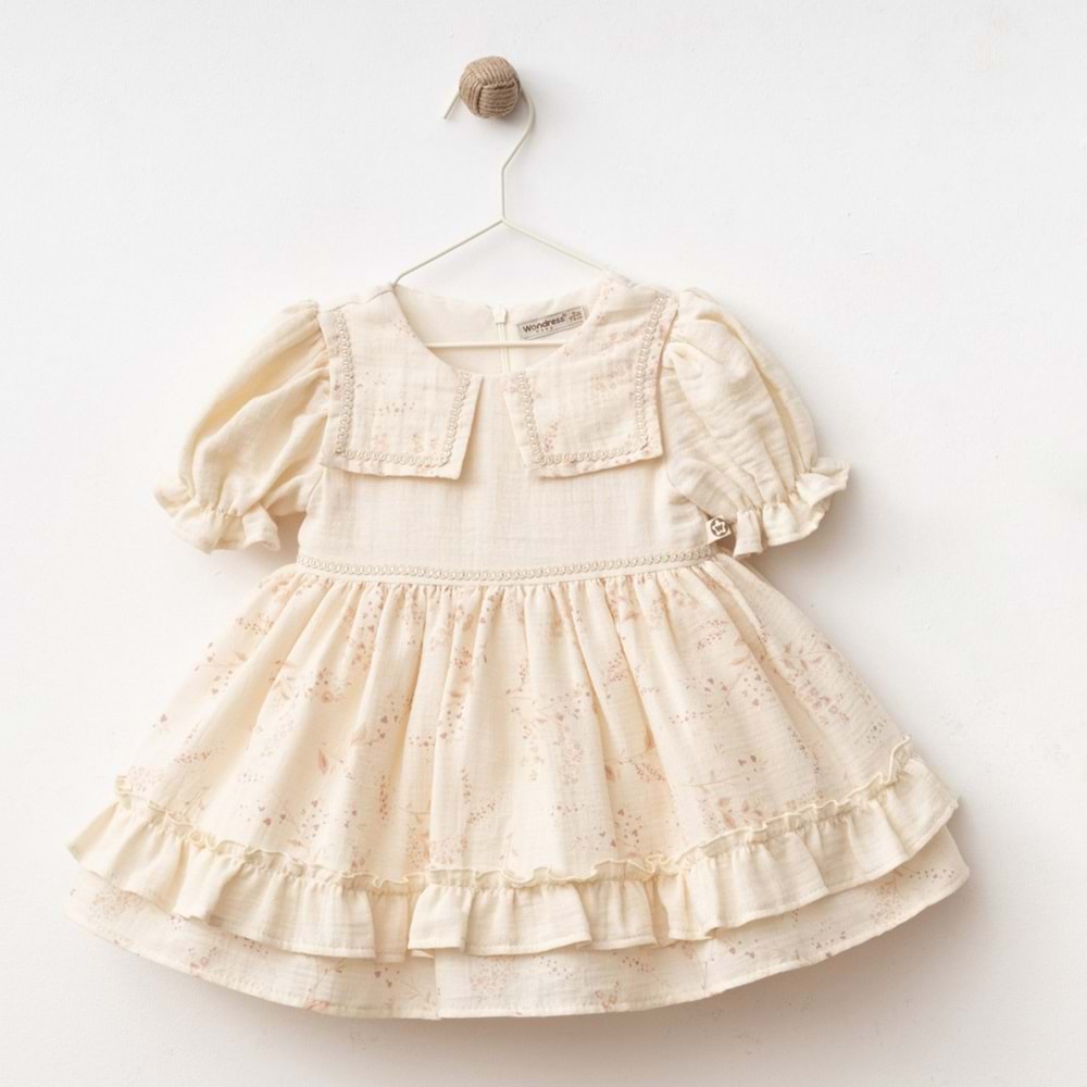 Wondress Baby 1214 Baskılı Kare Yakalı Elbise 18 Ay Pudra
