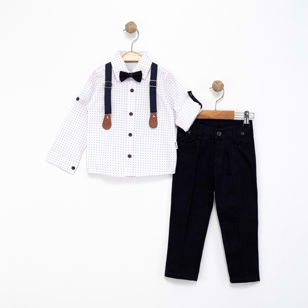 Lorio Kids 727 Desenli Salopetli Takım 5 Yaş BEYAZ-LACİVERT