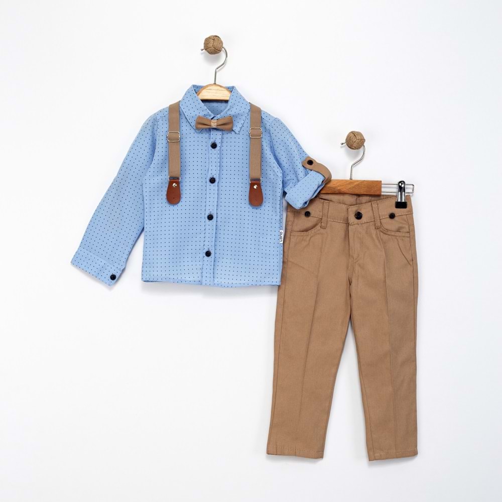 Lorio Kids 727 Desenli Salopetli Takım 7 Yaş MAVİ-KREM