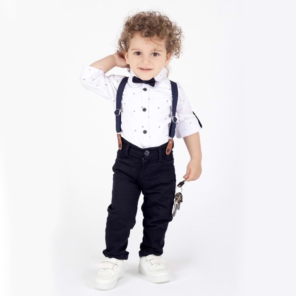Lorio Kids 726 Desenli Salopetli Takım 6 Yaş BEYAZ-LACİVERT