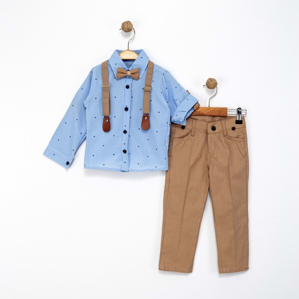 Lorio Kids 726 Desenli Salopetli Takım 7 Yaş MAVİ-KREM