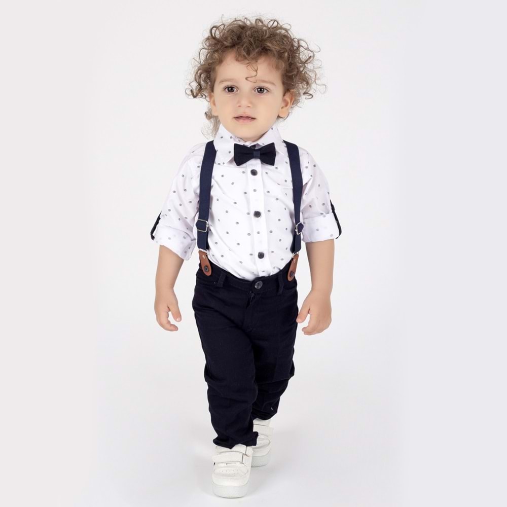 Lorio Kids 724 Desenli Salopetli Takım 6 Yaş BEYAZ-LACİVERT