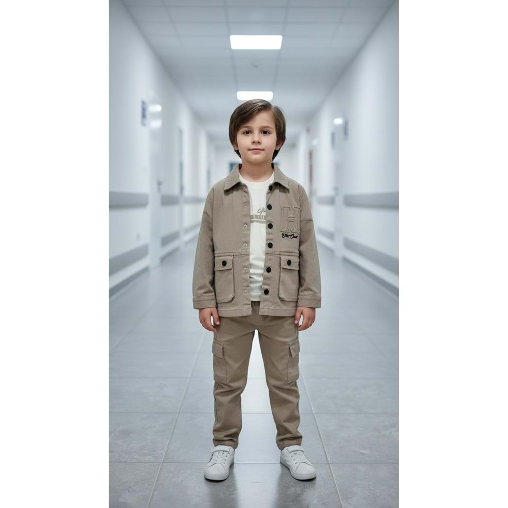Ecoo Kids 3735 Kargo Cepli Ceketli 3lü Erkek Takım 6 Yaş VİZON