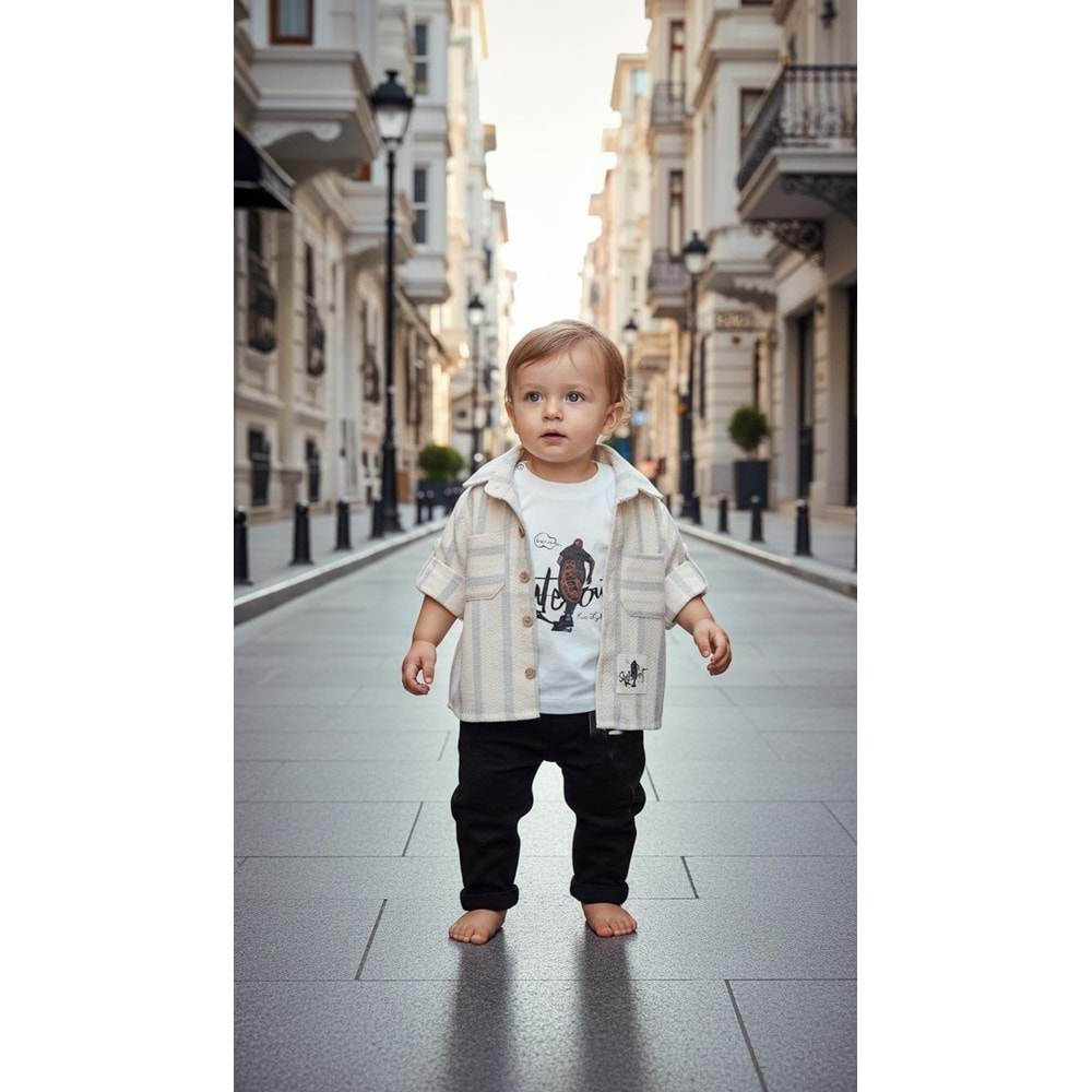 Comfort Baby Keten Gömlekli 3lü Takım 12 Ay MAVİ