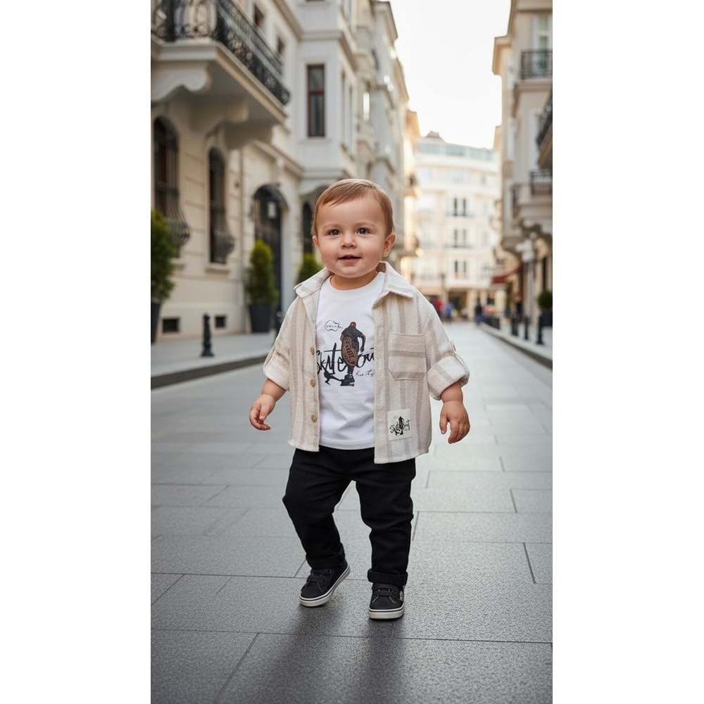 Comfort Baby Keten Gömlekli 3lü Takım 18 Ay KREM