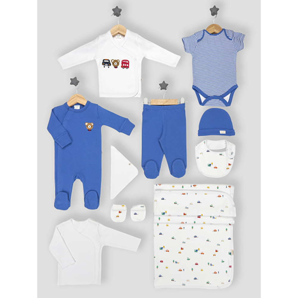 Minipolo Tömük 10 Parça Erkek Yenidoğan Hastane Çıkış Seti MAVİ