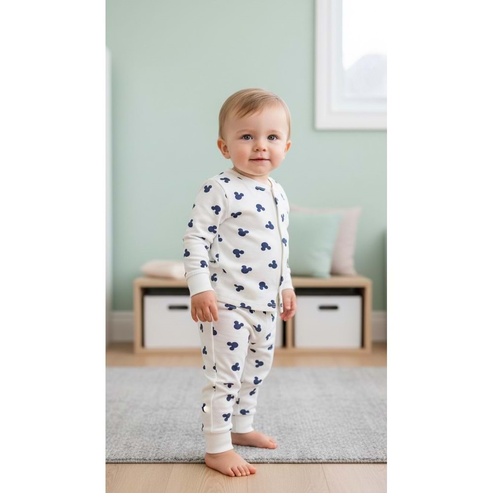 Minipety Önden Çıtçıtlı Pijama Takımı Mickey 0-3 Ay LACİVERT