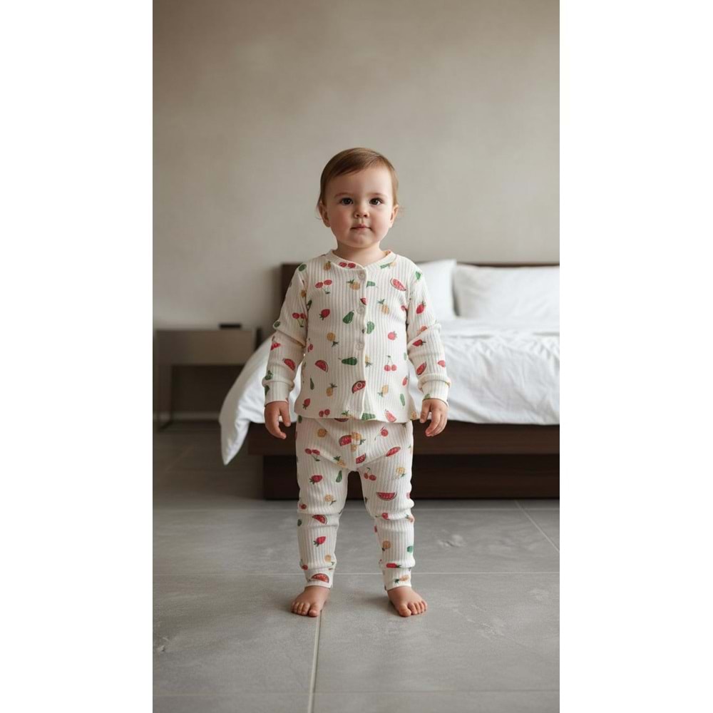 Minipety Önden Çıtçıtlı Pijama Takımı Meyveler 0-3 Ay ASORTİ