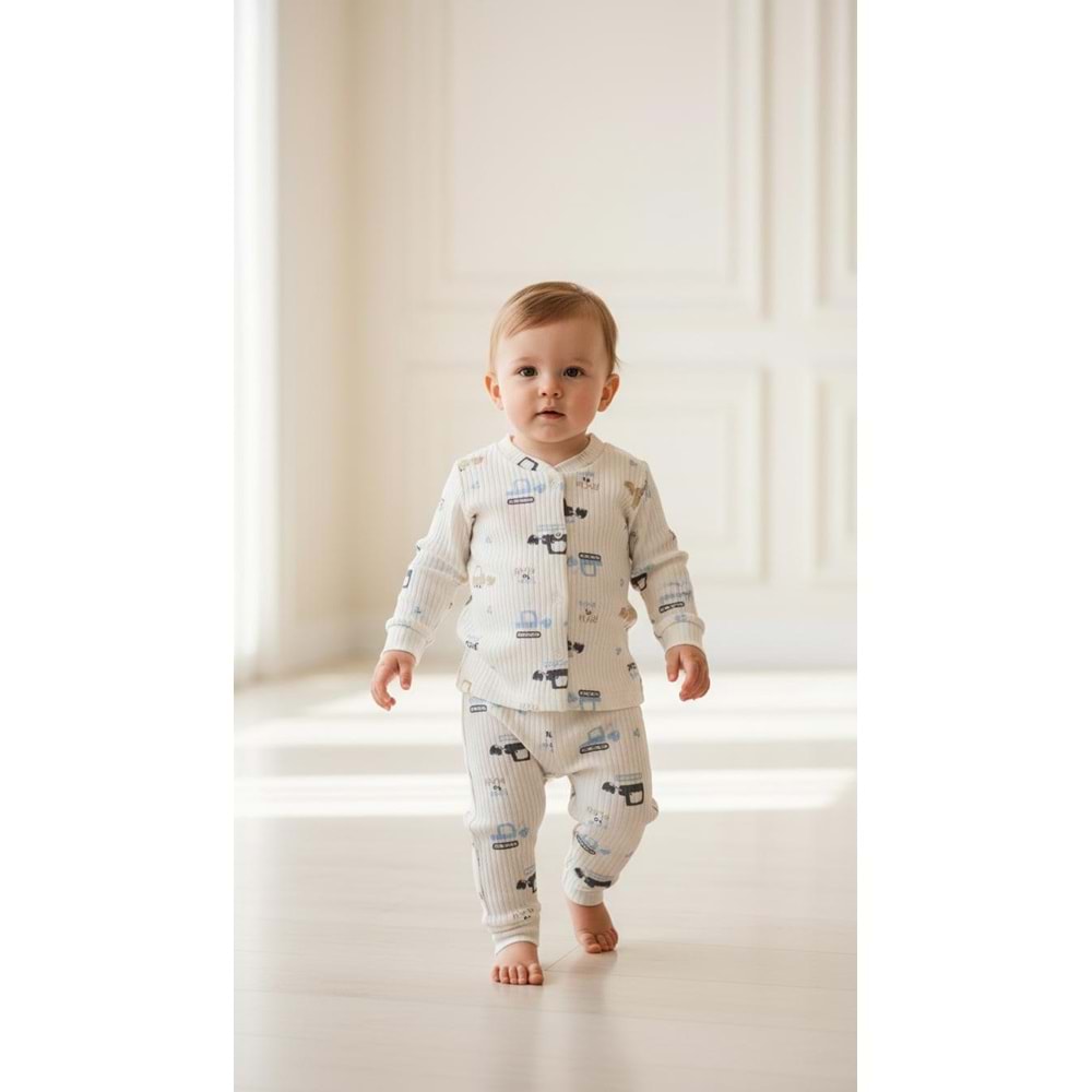 Minipety Önden Çıtçıtlı Pijama Takımı Kamyon 0-3 Ay MAVİ