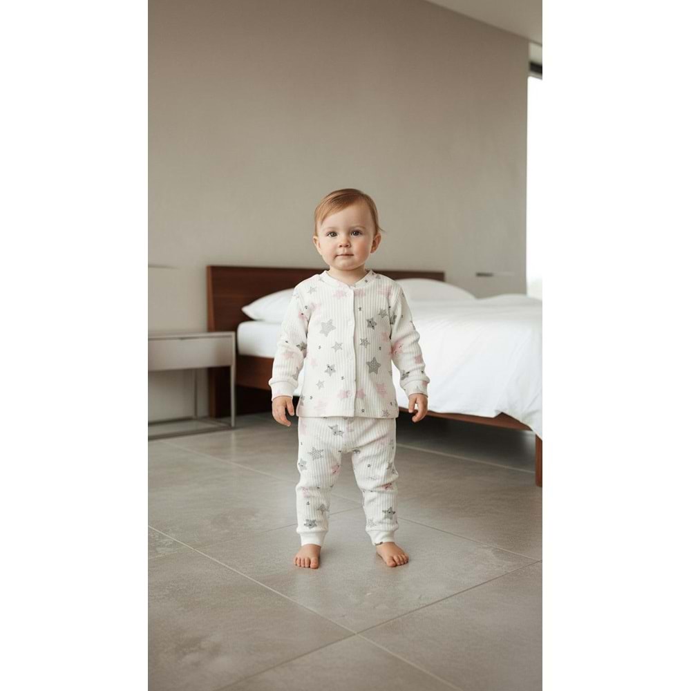 Minipety Önden Çıtçıtlı Pijama Takımı Yıldız 3-6 Ay PEMBE