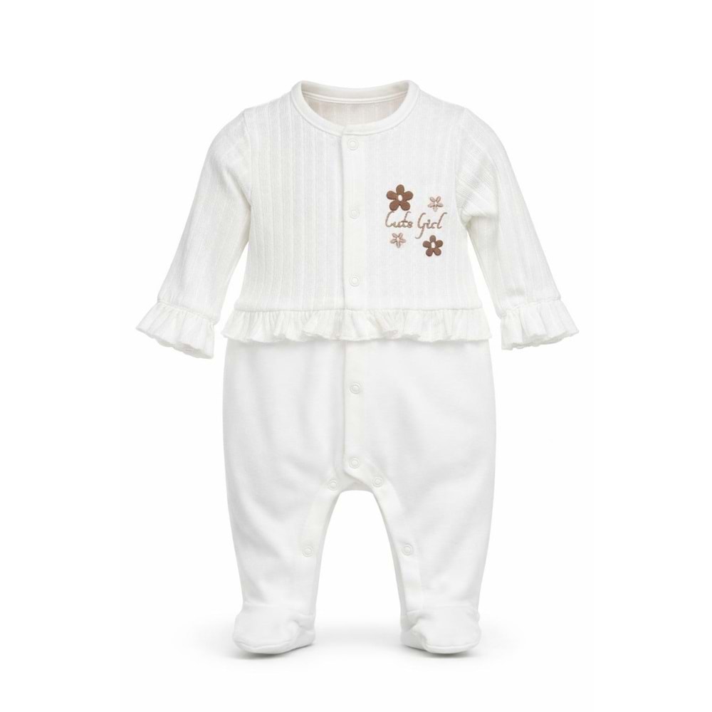 Colbi Baby 3124 Jakarlı Çiçek Aplikeli Patikli Tulum