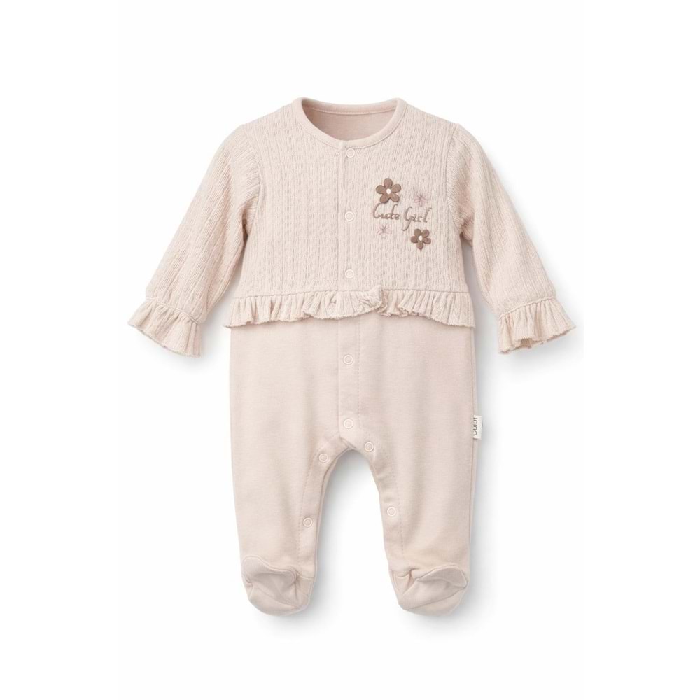 Colbi Baby 3124 Jakarlı Çiçek Aplikeli Patikli Tulum
