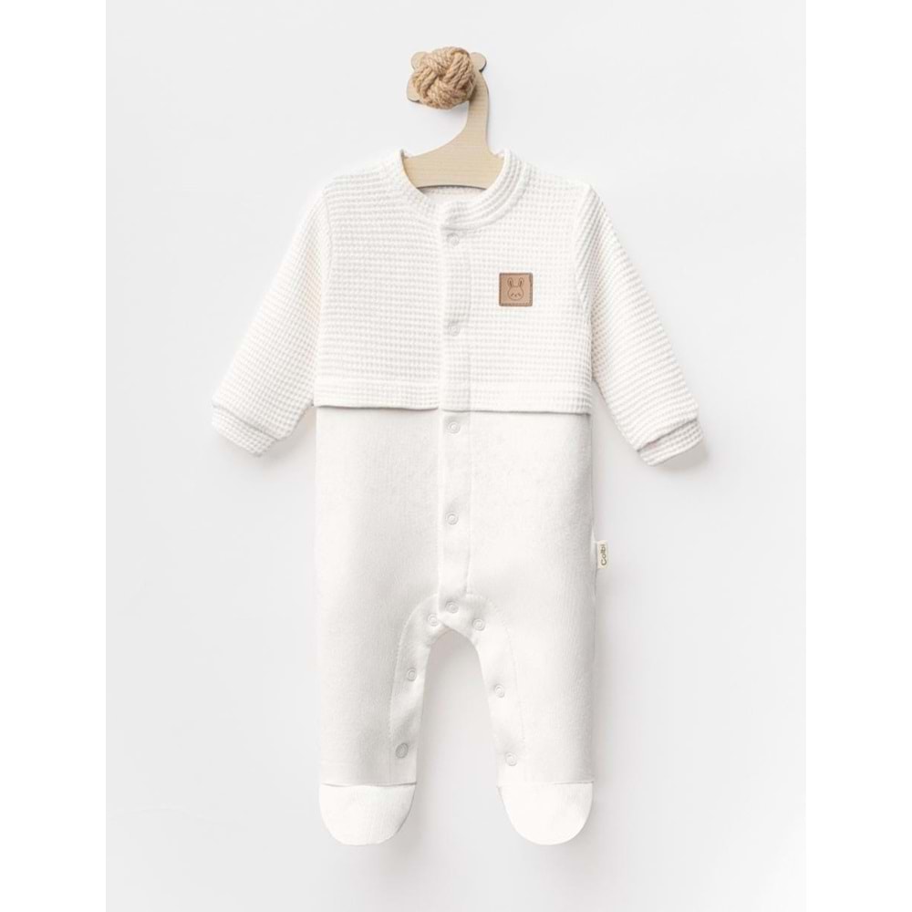 Colbi Baby 3127 Jakarlı İnterlok Patikli Şapkalı Tulum