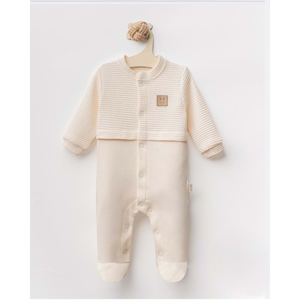 Colbi Baby 3127 Jakarlı İnterlok Patikli Şapkalı Tulum