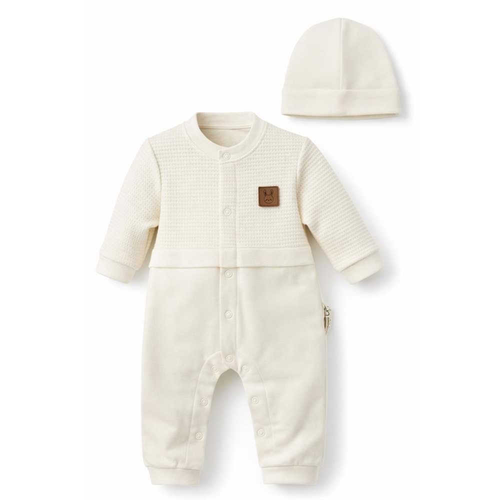 Colbi Baby 3126 Petek Kumaş Patiksiz Şapkalı Tulum