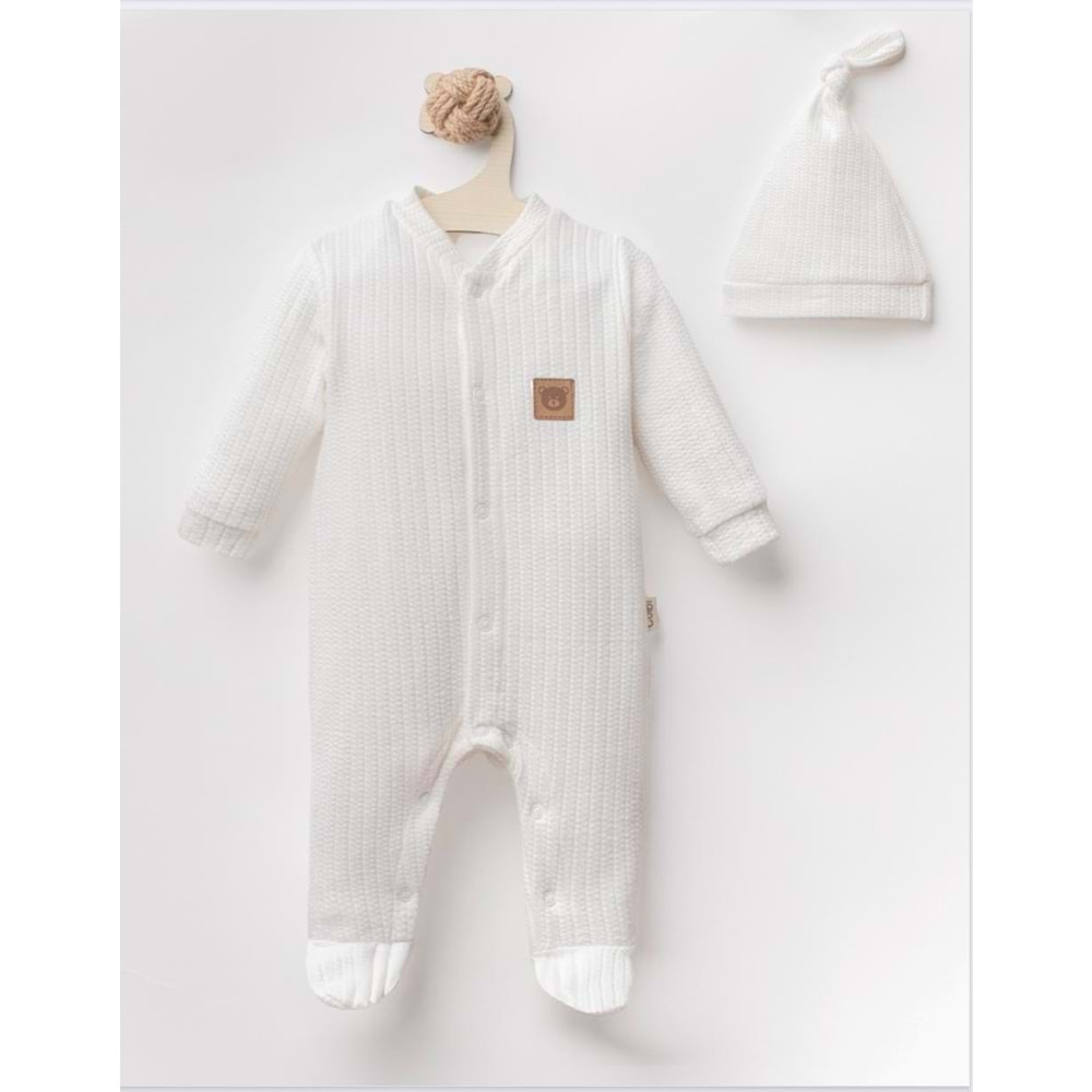 Colbi Baby 3119 Jakarlı Deri Armalı Patikli Şapkalı Tulum