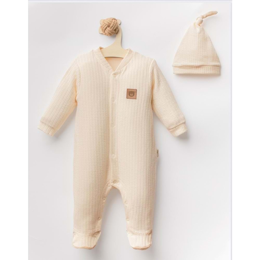 Colbi Baby 3119 Jakarlı Deri Armalı Patikli Şapkalı Tulum