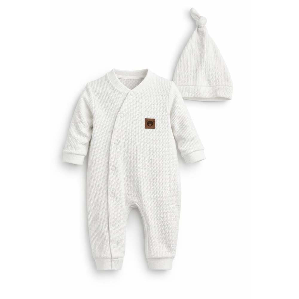 Colbi Baby 3125 Jakarlı Deri Armalı Yandan Çıtçıtlı Patiksiz Şapkalı Tulum