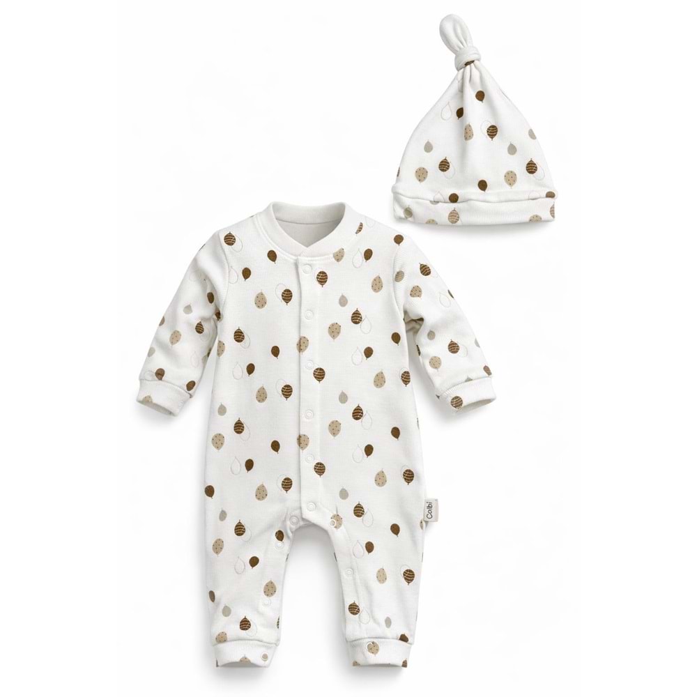 Colbi Baby 3131 Kaşkorse Balon Desen Patiksiz Şapkalı Tulum