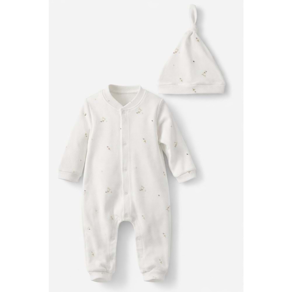 Colbi Baby 3133 Kaşkorse Çıtır Desen Patiksiz Şapkalı Tulum