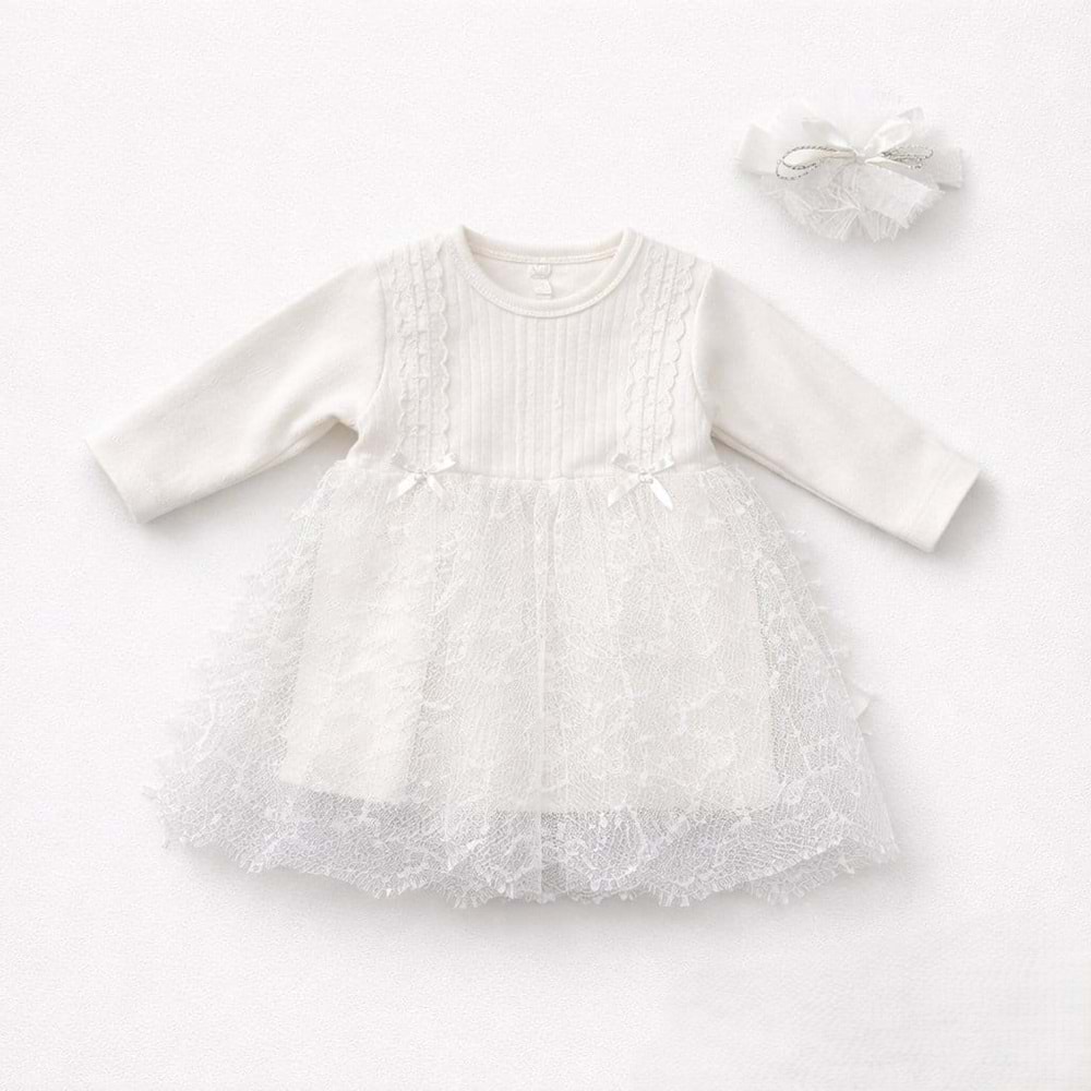 Minilay 1181 Şeritli Fiyonklu 2li Kız Elbise