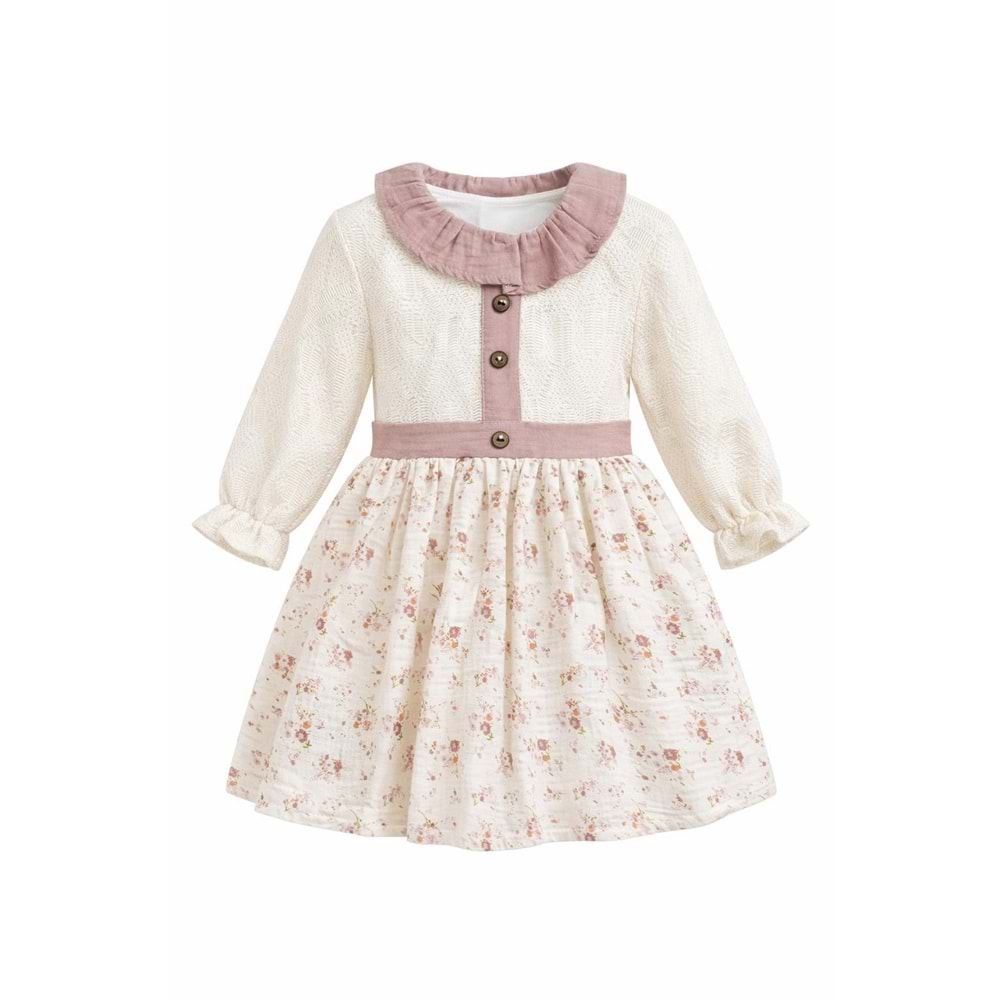 Ekol Baby EKB-100 Çiçek Desen Etekli Elbise 18 Ay MÜRDÜM