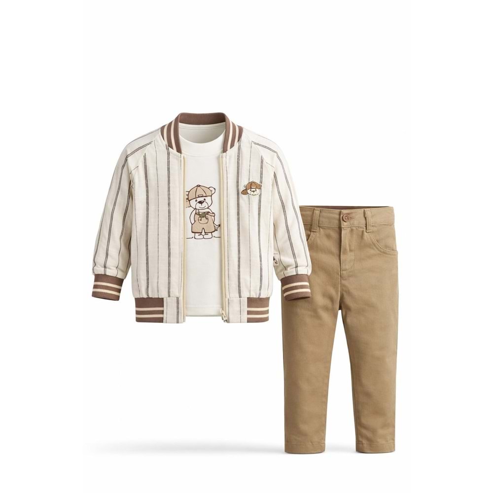 Bebedexs 1732 Çizgili Keten 3lü Takım