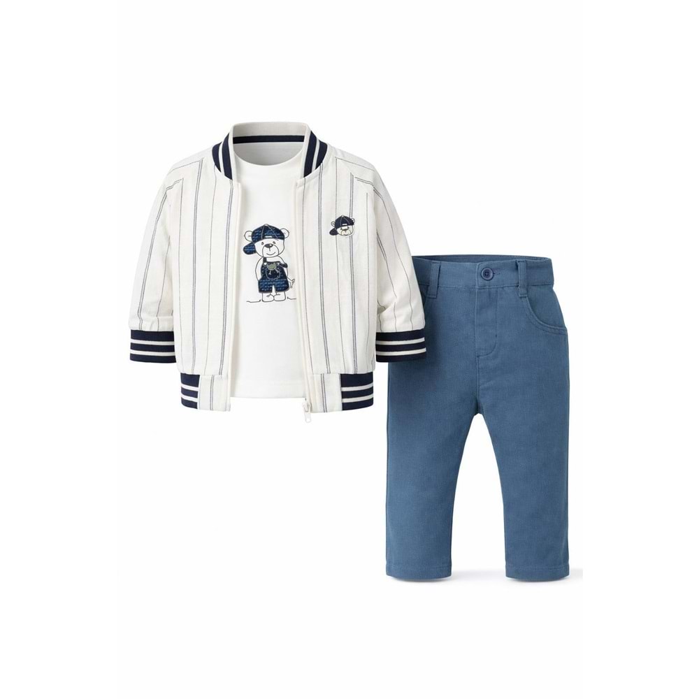 Bebedexs 1732 Çizgili Keten 3lü Takım