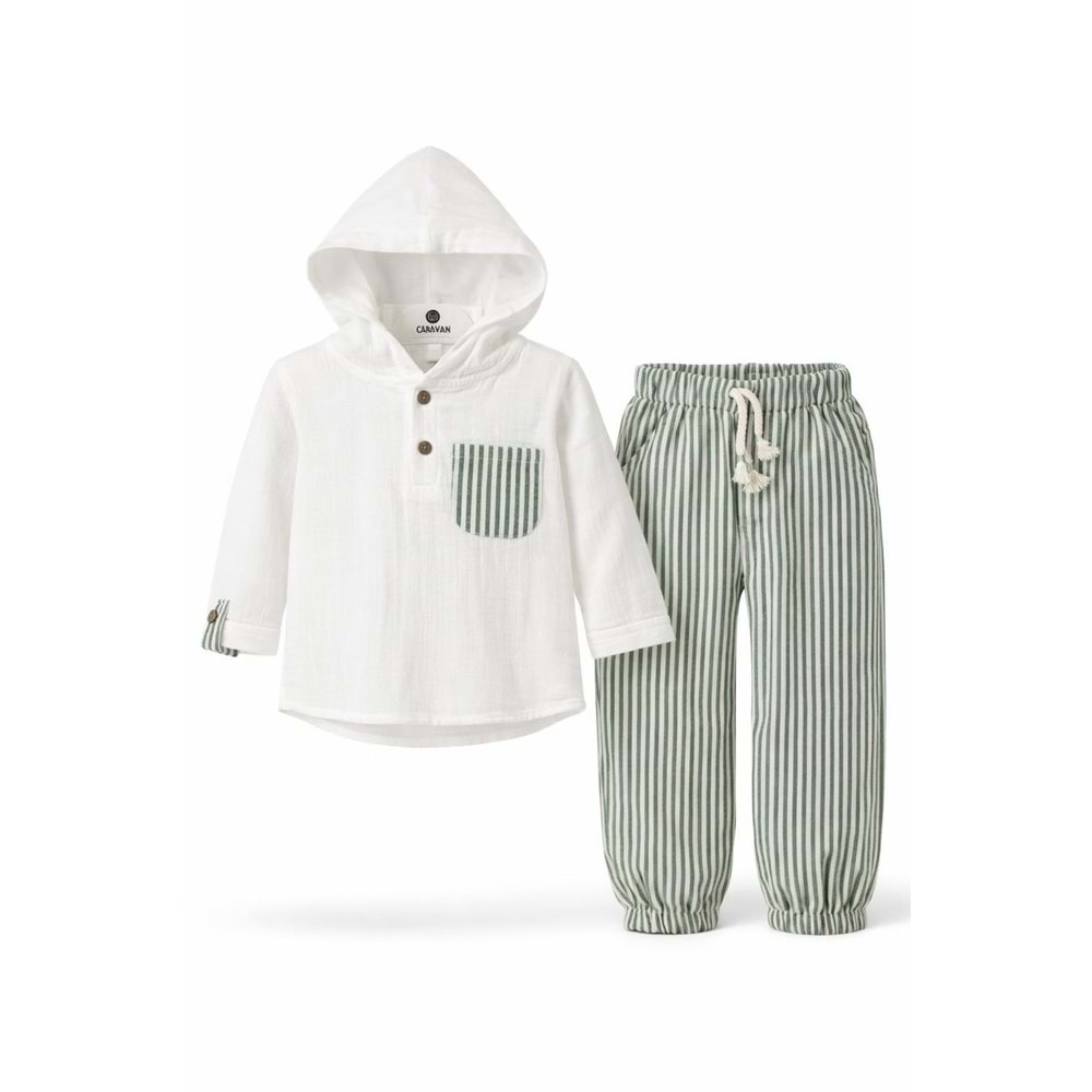Karavan Baby 2502 Çizgili Kapüşonlu 2li Takım 5-6 Yaş YEŞİL