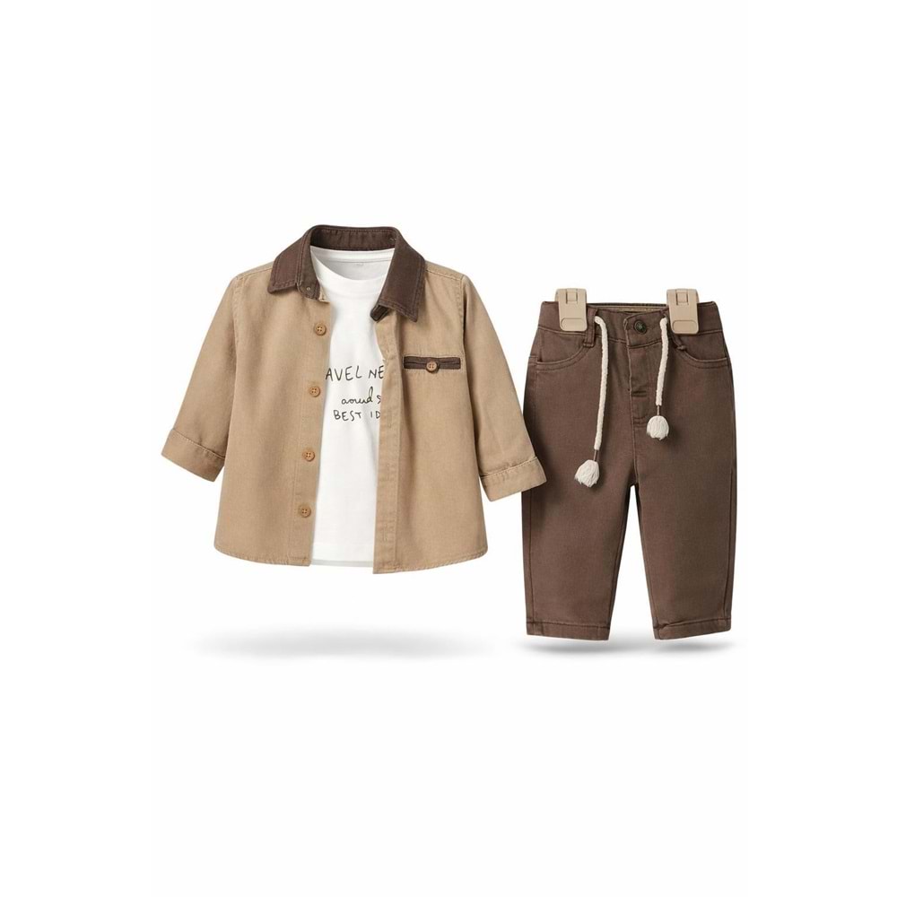 Karavan Baby 7720 Erkek 3lü Takım 9-12 Ay KAHVE