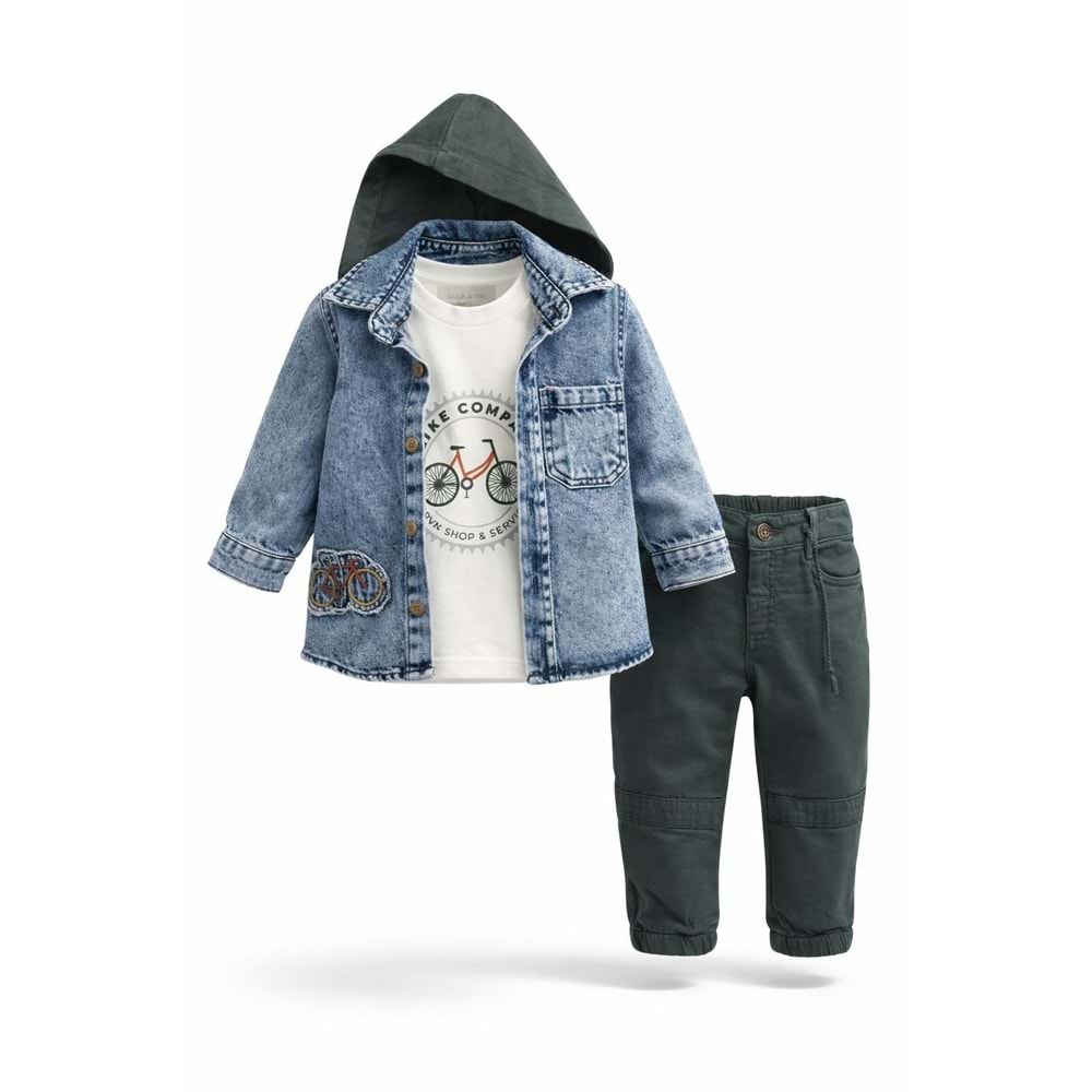 Karavan Baby 7726 Bisiklet Nakış Kot 3lü Takım 9-12 Ay FÜME