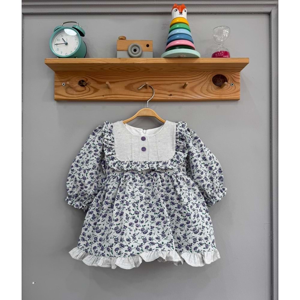 So Pearl 5018 Çiçek Baskılı Keten Elbise