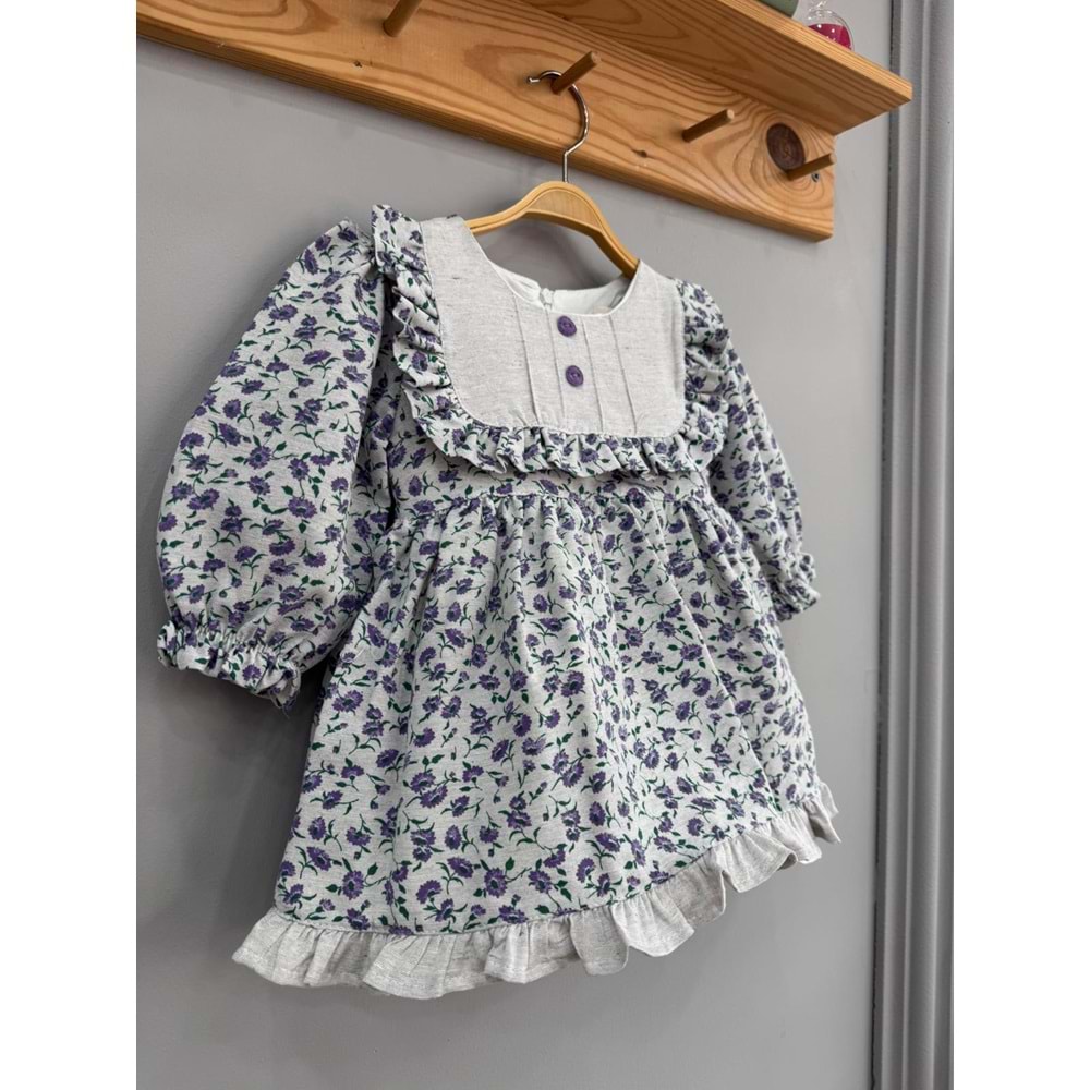 So Pearl 5018 Çiçek Baskılı Keten Elbise